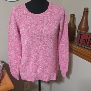 LOFT Pink and White Crew Neck Sweater